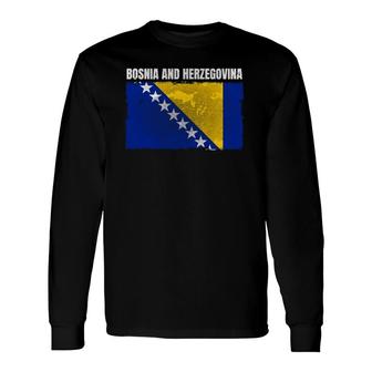 Distressed Bosnia And Herzegovina Flag Bosnian Herzegovinian Pullover Long Sleeve T-Shirt | Mazezy