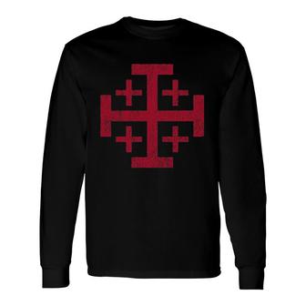Distressed Jerusalem Cross Knights Templar Long Sleeve T-Shirt T-Shirt | Mazezy