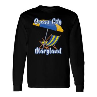 Distressed Ocean City Md Beach Vacation Beach Chair Long Sleeve T-Shirt T-Shirt | Mazezy
