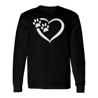 Dog Cat And Animal Lover Heart With Paw Prints Long Sleeve T-Shirt T-Shirt | Mazezy