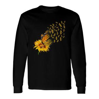Dragonfly Sunflower And Butterfly Long Sleeve T-Shirt | Mazezy
