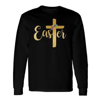 Easter Cross Religious Easter Gold Christian Cross Long Sleeve T-Shirt T-Shirt | Mazezy