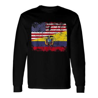 Ecuadorian Roots Half American Flag Usa Ecuador Flag Long Sleeve T-Shirt T-Shirt | Mazezy