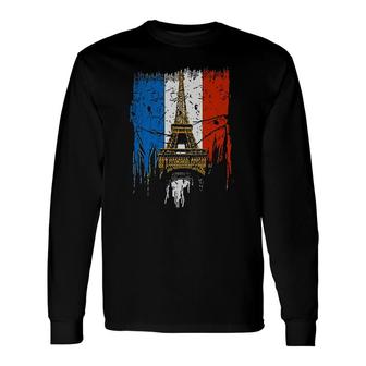 Eiffel Tower Paris French Flag Long Sleeve T-Shirt T-Shirt | Mazezy