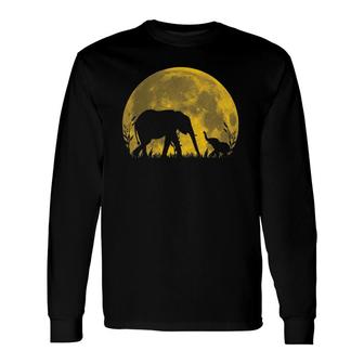 Elephant And Moon Safari -African Wildlife Long Sleeve T-Shirt T-Shirt | Mazezy