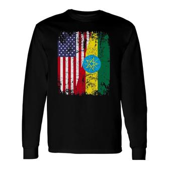 Ethiopian Rootshalf American Flag Ethiopia Long Sleeve T-Shirt | Mazezy
