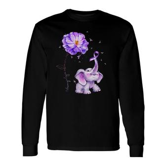 Fibromyalgia Awareness Purple Ribbon Wild Rose Elephant Long Sleeve T-Shirt T-Shirt | Mazezy