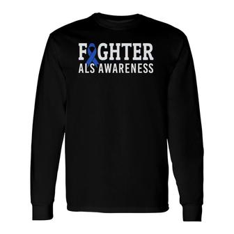 Fighter Als Awareness Month Blue Ribbon Survivor Warrior Long Sleeve T-Shirt T-Shirt | Mazezy