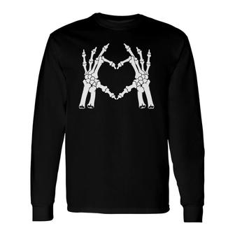 Finger Heart Shape Halloween Skeleton Hand Long Sleeve T-Shirt T-Shirt | Mazezy
