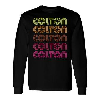 First Name Colton Funky Retro Vintage Disco Long Sleeve T-Shirt T-Shirt | Mazezy