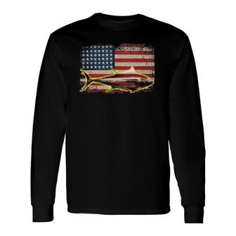 Fishing Yellowfin Tuna 4Th Of July Usa American Flag Long Sleeve T-Shirt T-Shirt | Mazezy