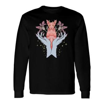 Flowers Occultism Pagan Animal Hamsa Hands Witch Sphynx Cat Long Sleeve T-Shirt T-Shirt | Mazezy