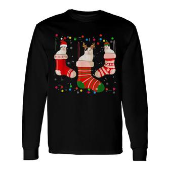 Fun Japanese Bobtail Stocking Christmas Light Socks Xmas Long Sleeve T-Shirt | Mazezy