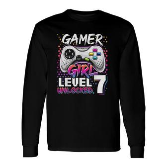 Gamer Girl Level 7 Unlocked Video Game 7th Birthday Long Sleeve T-Shirt - Seseable