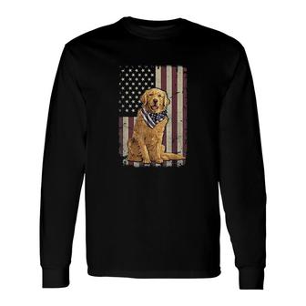 Golden Retriever American Flag Long Sleeve T-Shirt T-Shirt | Mazezy
