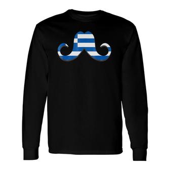 Greek Mustache Proud Greece Flag Meme Long Sleeve T-Shirt T-Shirt | Mazezy