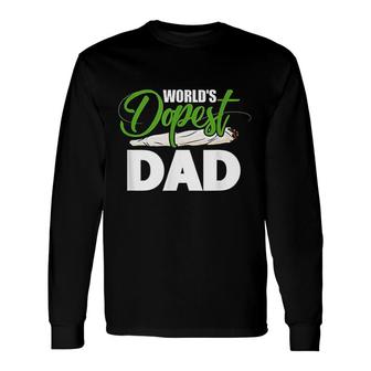 Green White Worlds Dopest Dad Cannabis Marijuana Weed Fathers Day Long Sleeve T-Shirt - Seseable