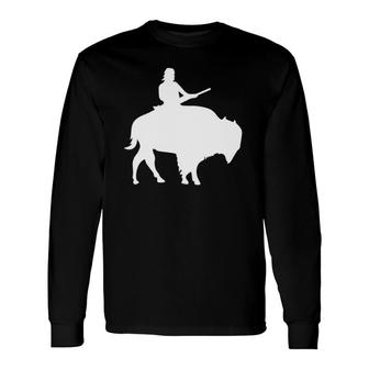 Guy On A Buffalo Silhouette Long Sleeve T-Shirt T-Shirt | Mazezy