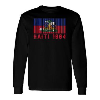 Haiti Haitian 1804 Barcode Flag Love Vintage Ayiti Proud Long Sleeve T-Shirt | Mazezy AU