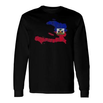 Haitian Flag Map Silhouette Travel Caribbean Haiti Long Sleeve T-Shirt T-Shirt | Mazezy