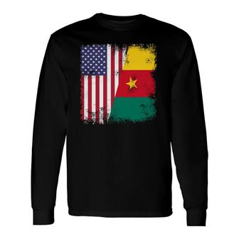 Half Cameroonian Flag Vintage Cameroon Usa Long Sleeve T-Shirt T-Shirt | Mazezy