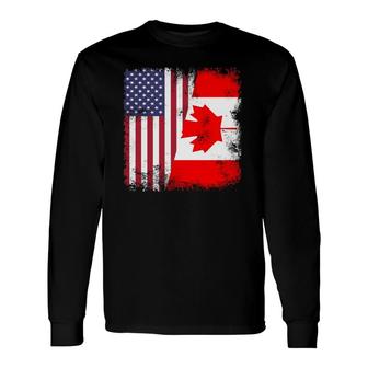 Half Canadian Flag Vintage Canada Usa Long Sleeve T-Shirt T-Shirt | Mazezy