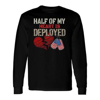 Half My Heart Is Deployed Military Mom Dad Camo Heart Flag Premium Long Sleeve T-Shirt T-Shirt | Mazezy