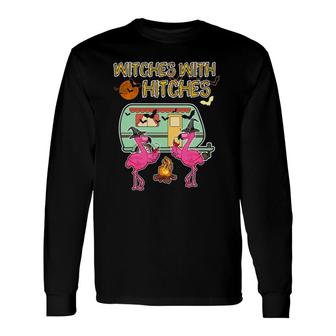 Halloween Flamingo Witches With Hitches Wine Lover Long Sleeve T-Shirt T-Shirt | Mazezy