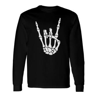 Halloween Skeleton Hand Horns Rock N Roll Music Lover Long Sleeve T-Shirt T-Shirt | Mazezy