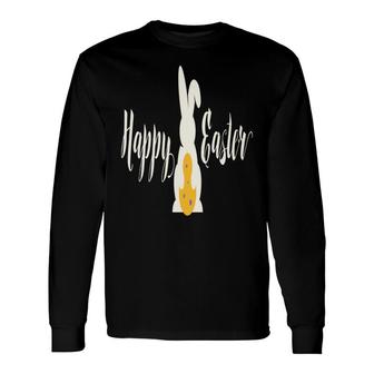 Happy Easter Bunny With Egg Hunting Easter Pregnancy Announcement Long Sleeve T-Shirt - Seseable