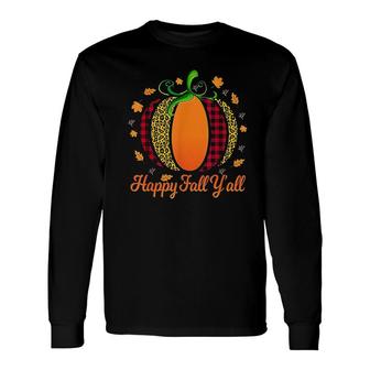 Happy Fall Yall Women Men Pumpkin Leopard Cute Autumn Long Sleeve T-Shirt - Thegiftio UK