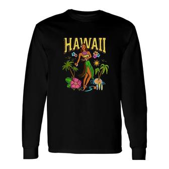 Hawaii Aloha Beach Tiki Retro Vintage Pinup Hula Girl Long Sleeve T-Shirt - Seseable
