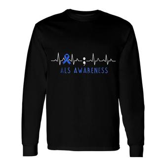 Heart Beat Als Awareness Ribbon Long Sleeve T-Shirt T-Shirt | Mazezy