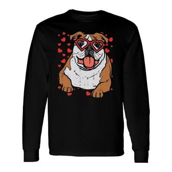 Heart Glasses English Bulldog Cute Valentines Day Dog Long Sleeve T-Shirt T-Shirt | Mazezy