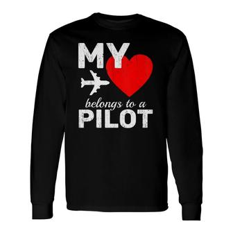 Heart Pilot Airplane Aircraft Sky Fly Couple Tee Copilot Long Sleeve T-Shirt T-Shirt | Mazezy
