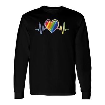 Heartbeat Pride Rainbow Flag Lgbt Cool Ally Plus Size Long Sleeve T-Shirt T-Shirt | Mazezy