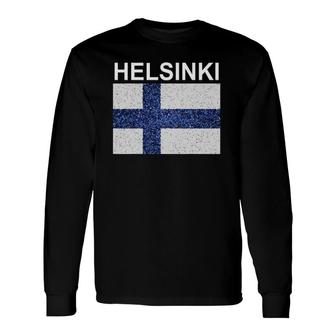 Helsinki Finland Flag Artistic Finnish Long Sleeve T-Shirt | Mazezy