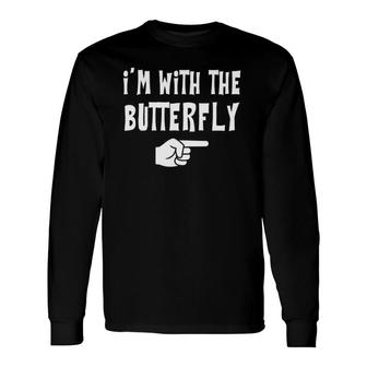 I'm With Butterfly Halloween Costume Party Couples Matching Long Sleeve T-Shirt T-Shirt | Mazezy