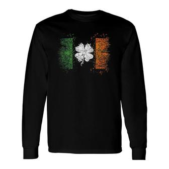 Irish Flag Distressed Shamrock St Patrick's Day Long Sleeve T-Shirt T-Shirt | Mazezy