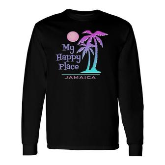 Jamaica Souvenir Palm Tree Happy Beach Long Sleeve T-Shirt T-Shirt | Mazezy