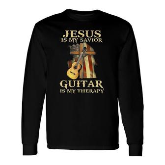 Jesus Is My Savior Guitar Is My Therapy Long Sleeve T-Shirt T-Shirt | Mazezy