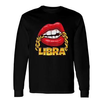 Juicy Lips Gold Chain Libra Zodiac Sign Long Sleeve T-Shirt | Mazezy