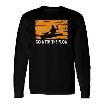 Kayaking Go With The Flow Vintage Retro Kayak V-Neck Long Sleeve T-Shirt T-Shirt | Mazezy