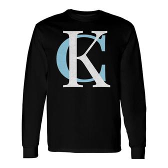 Kc Royal Blue & Baby Blue Kansas City Letters Kc Initials Long Sleeve T-Shirt T-Shirt | Mazezy