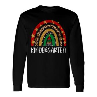 Kindergarten Teacher Christmas Rainbow Leopard Buffalo Long Sleeve T-Shirt T-Shirt | Mazezy
