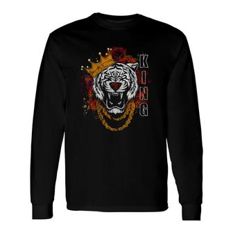 King Tiger Artwork Tiger Graphic With Crown Royalty Long Sleeve T-Shirt T-Shirt | Mazezy