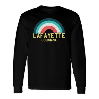 Lafayette Louisiana Vintage Retro Rainbow Raglan Baseball Tee Long Sleeve T-Shirt T-Shirt | Mazezy