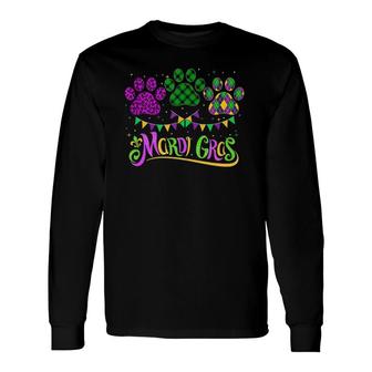 Leopard Print And Buffalo Plaid Dog Paw Mardi Gras Beads Long Sleeve T-Shirt T-Shirt | Mazezy