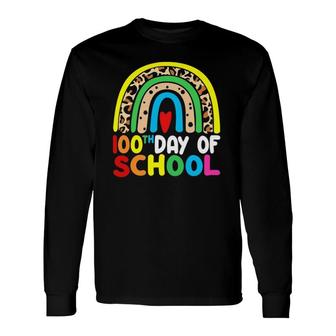 Leopard Rainbow 100 Days Of School 100Th Day Teacher Student Long Sleeve T-Shirt T-Shirt | Mazezy DE