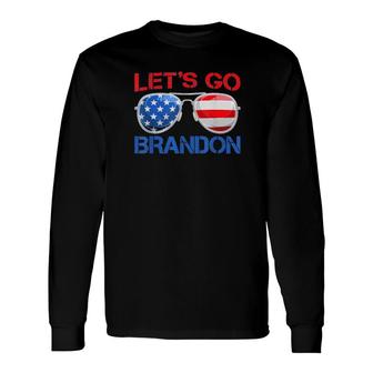 Let’S Go Brandon Chant American Flag Sunglasses Tee Long Sleeve T-Shirt | Mazezy